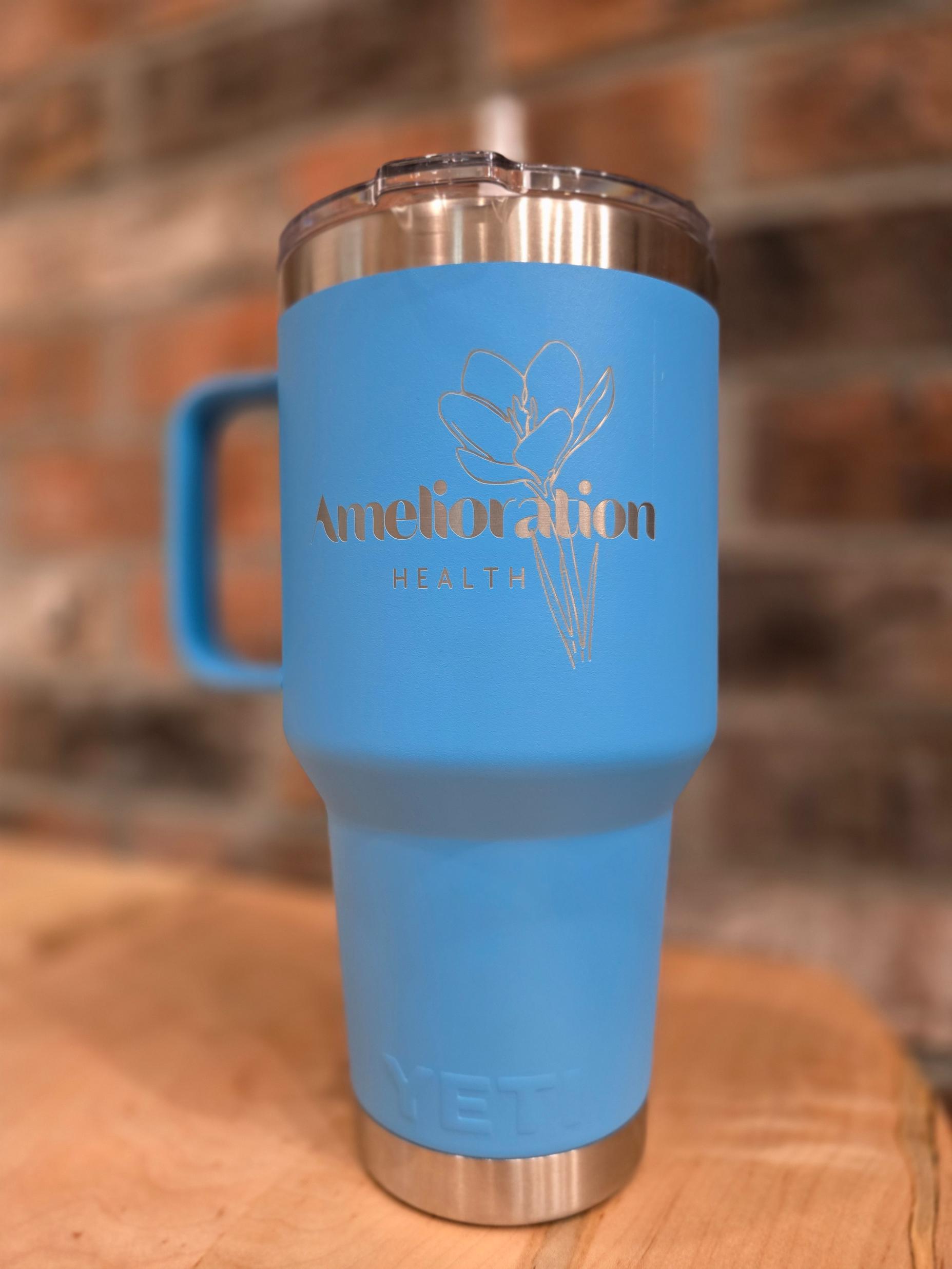 Blue Engraved Coffee Cup