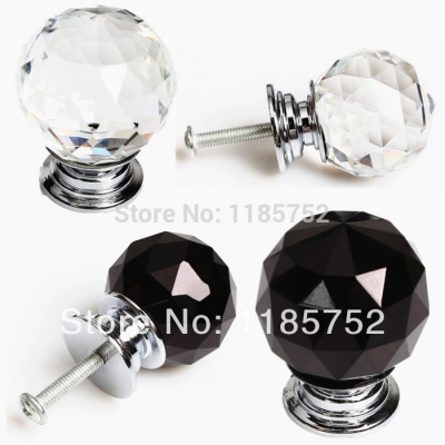 10PCS/LOt Luxury 50mm Black Clear Glass Crystal Door Pulls Drawer Cabinet Wardrobe Knobs Cupboard Handles Free Shipping [Knobs-17|]