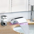 Contemporary Waterfall Chrome Finish Widespread Bathroom Tub Faucet With Handheld shower mixer tap w/ diverter