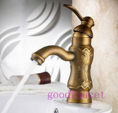 Luxury Antique Brass Bathroom Faucet Art Flower Carving Vanity Sink Mixer Tap Water Hot And Cold Tap [Antique Brass Faucet-83|]