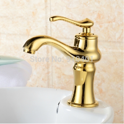 Wholesale And Retail Promotion Deck Mounted Golden Brass Bathroom Basin Faucet Vanity Sink Mixer Tap 1 Handle [Golden Faucet-2787|]