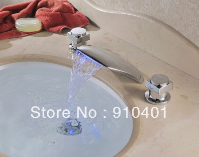 Wholesale And Retail Promotion Fashion LED Waterfall Bathroom Basin Faucet Dual Handles Vanity Sink Mixer Tap [LED Faucet-3216|]
