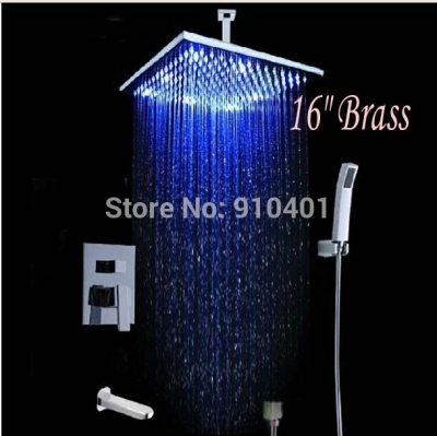Wholesale And Retail Promotion Large LED 16" Rain Shower Faucet Tub Mixer Tap Cell Mounted Shower Set Hand Unit [LED Shower-3501|]
