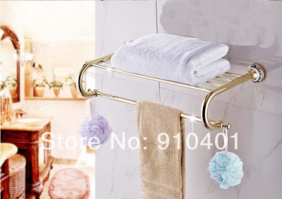Wholesale And Retail Promotion Luxury Wall Mounted Golden Brass Towel Rack Holder Bath Shelf Towel Bar Holder [Towel bar ring shelf-4830|]