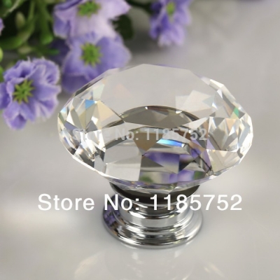 Diamond Shaped Clear Glass Crystal Cabinet Pull Drawer Handle Kitchen Door Knob Home Furniture Knob 1PCS Diameter 30mm [Knobs-24|]