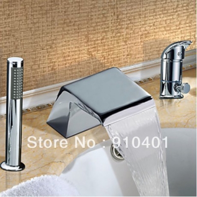 On Sale!Deck Mounted Waterfall Bathroom Bathtub Faucet Mixer Tap w/Hand Shower Sprayer