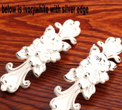 Silver Edge Handle Ivory White Door Cabinet Drawer Knob Pulls 3.78" 96MM MBS033-5 [Handles&Knobs-81|]