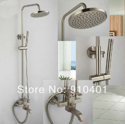 Wholesale And Retail Promotion Modern Wall Mounted Brushed Nickel Bathroom Rain Shower Faucet Set Tub Mixer Tap [Brushed Nickel Shower-818|]