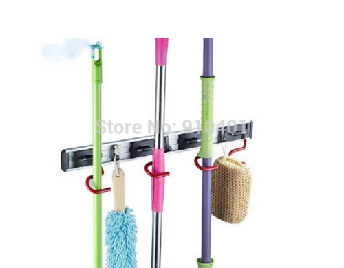 Wholesale And Retail Promotion NEW House Keeping 4 Position Bathroom Mop Broom Holder Cleaning Tools Rack Hooks