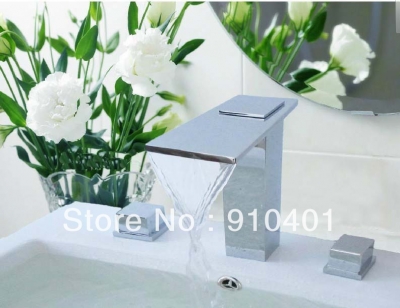 Wholesale And Retail Promotion Polished Chrome Finish Bathroom Basin Faucet Dual Handles Deck Mounted Mixer Tap [Chrome Faucet-1315|]