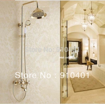 Wholesale And Retail Promotion Wall Mounted Golden Brass 8" Rain Shower Faucet Bathtub Mixer Tap Dual Handles [Golden Shower-2957|]