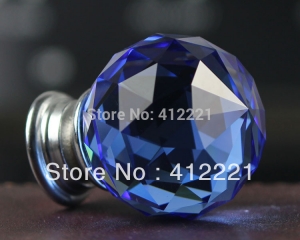 - 10 Pcs 40mm Crystal Glass transparent blue Knob Handle Zinc alloy in silver Factory directly sell for Furniture