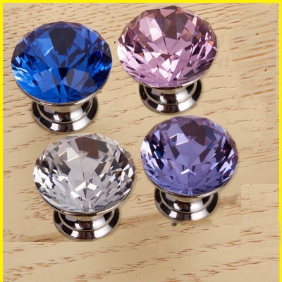 10Pcs Pink Blue purple clear DIA 30mm Diamond Crystal Glass Pull Handle Cabinet Drawer Door Knob [CrystalKnobs-164|]