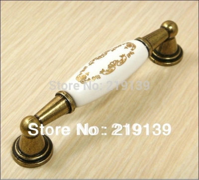 5PCS C.C.96mm Ceramic Knobs Decorative Dresser Knobs Brass Antique Handles For Furniture Kitchen Cabinet Pulls [Ceramicpull-43|]