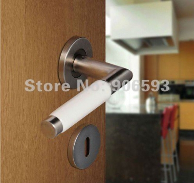 6pairs lot free shipping Modern stainless steel white porcelain door handle/handle/lever door handle [Modern style stainless steel door handle-112|]