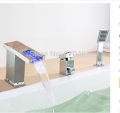 Wholesale And Retail Promotion Deck Mounted LED Waterfall Bathroom Tub Faucet Modern Square Mixer Tap Chrome