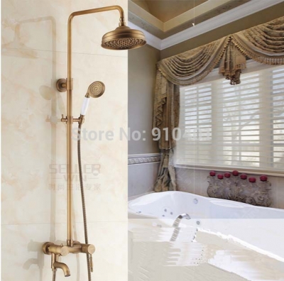 Wholesale And Retail Promotion Exposed Wall Mounted Antique Brass Rain Shower Faucet Tub Mixer Tap Hand Shower [Antique Brass Shower-507|]