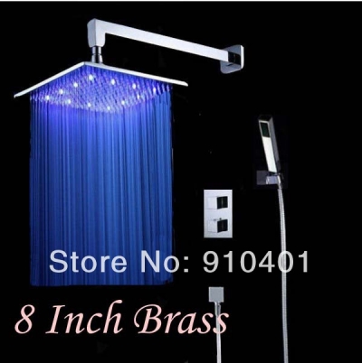 Wholesale And Retail Promotion Luxury LED Thermostatic Shower Faucet Set Rainfall 8" Shower Mixer Tap Chrome [LED Shower-2842|]