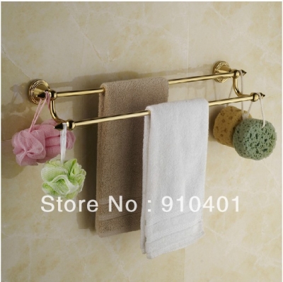 Wholesale And Retail Promotion Modern Golden Brass Wall Mounted Bathroom Towel Rack Holder Dual Towel Bars [Towel bar ring shelf-4986|]