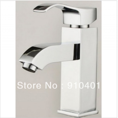 Wholesale And Retail Promotion NEW Chrome Solid Brass Bathroom Basin Faucet Square Style Vessel Sink Mixer Tap [Chrome Faucet-1153|]