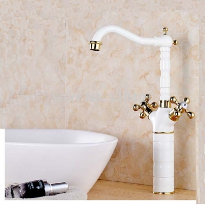 Wholesale And Retail Promotion NEW Deck Mounted Golden Brass Bathroom Swivel Spout Sink Mixer Tap Dual Handles [Golden Faucet-2873|]