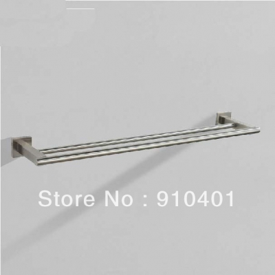 Wholesale And Retail Promotion NEW Solid Brass Brushed Nickel Wall Mounted Towel Rack Holder Dual Towel Bars [Towel bar ring shelf-4974|]