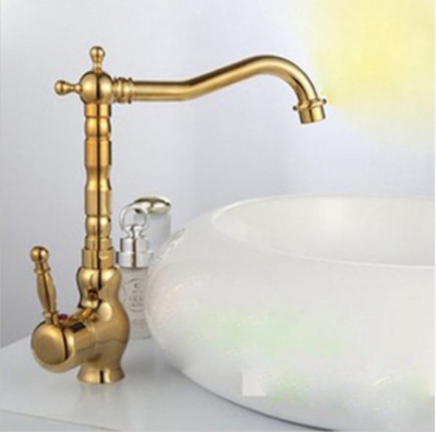 Wholesale And Retail Promotion New Polished Bathroom Basin Sink Faucet Kitchen Vessel Mixer Tap Ti-PVD Golden [Antique Brass Faucet-273|]
