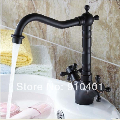 Wholesale And Retail Promotion Oil Rubbed Bronze Bathroom Basin Faucet Dual Handles Sink Mixer Tap Swivel Spout [Oil Rubbed Bronze Faucet-3774|]
