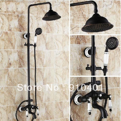 Wholesale And Retail Promotion Oil Rubbed Bronze Rain Shower Faucet Set Dual Ceramic Handles Bathtub Mixer Tap [Oil Rubbed Bronze Shower-3915|]