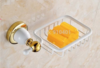 Wholesale And Retail Promotion White Painting Golden Brass Bathroom Soap Dish Holder Soap Basket Wall Mounted [Soap Dispenser Soap Dish-4293|]