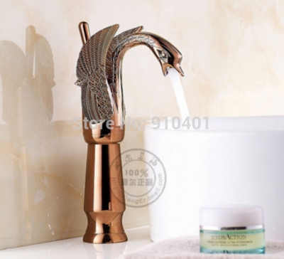 Wholesale and retail Promotion Rose Golden Bathroom Basin Faucet Vanity Sink Swan Mixer Tap Faucet Single Lever [Golden Faucet-2773|]