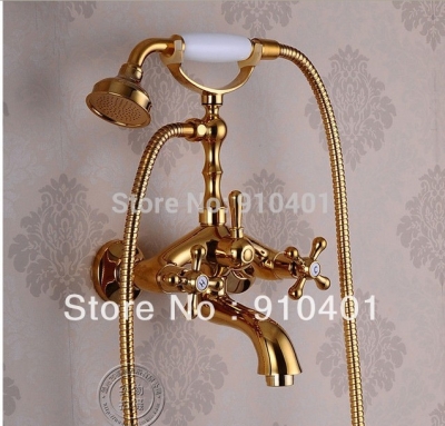 wholesale and retail Promotion Luxury Golden Finish Brass Bath Shower Faucet Wall Mounted Rain Shower Sprayer [Golden Shower-2951|]