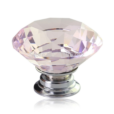 4PCS Pink Diamond Shaped Glass Crystal Cabinet Pull Drawer Handle Kitchen Door Knob Home Furniture Knob Diameter 40mm [Knobs-50|]