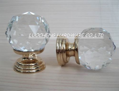 6PCS/LOT 40MM CLEAR CUT CRYSTAL CABINET KNOB WITH K-GOLD FINISH BRASS BASE [Diameter40mm-224|]