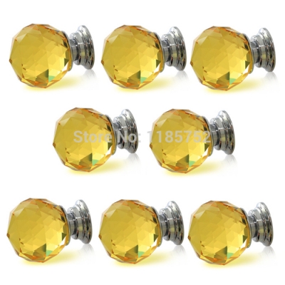 New 10PCS Diameter 40mm Sparkle Yellow Glass Crystal Cabinet Pull Drawer Handle Door Wardrobe Furniture Knob Home Decor [Knobs-106|]