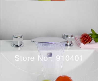 Wholesale And Retail Promotion LED Color Changing Chrome Brass Bathroom Basin Faucet Waterfall Sink Mixer Tap [LED Shower-3266|]