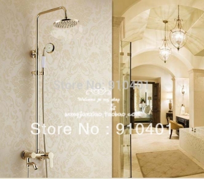 Wholesale And Retail Promotion Modern Golden Brass Rain Shower Faucet Set Bathroom Tub Mixer Tap Dual Handles [Golden Shower-2956|]