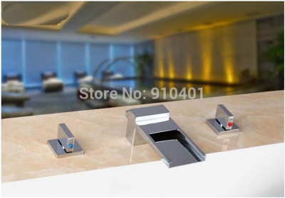 Wholesale And Retail Promotion Modern Square Bathroom Waterfall Basin Faucet Dual Handles Tub Sink Mixer Tap [Chrome Faucet-1389|]