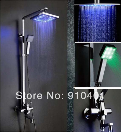 Wholesale And Retail Promotion Modern Square Style 8" Brass Rain Shower Faucet LED Tub Mixer Tap Hand Shower [LED Shower-3477|]