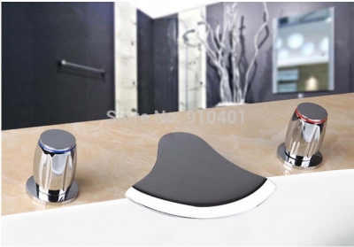 Wholesale And Retail Promotion NEW Chrome Brass Waterfall Bathroom Tub Facuet Widespread Basin Sink Mixer Tap [Chrome Faucet-1396|]