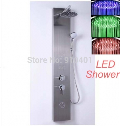 Wholesale And Retail Promotion NEW LED Brushed Nickel Shower Column Shower Panel Massage Jets W/ Hand Shower [Shower Column Shower Panel-3960|]