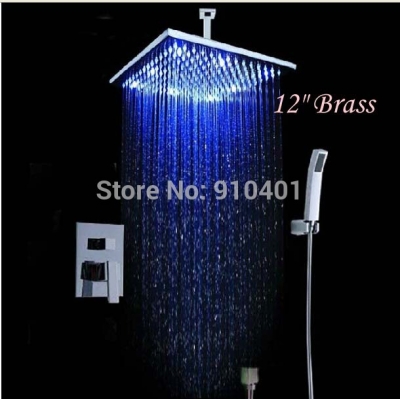 Wholesale And Retail Promotion NEW LED Chrome Rain 12" Brass Shower Head Single Handle Valve With Hand Shower [LED Shower-3364|]