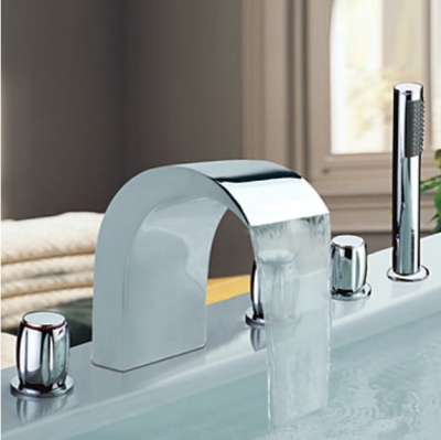 Wholesale And Retail Promotion NEW Roman Design Waterfall Bathtub Faucet 5PCS Mixer Tap With Hand Shower Chrome [5 PCS Tub Faucet-61|]