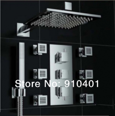 Wholesale And Retail Promotion NEW Thermostatic Large 16" Rain Shower Head + 6 Massage Body Jets + Hand Shower [Chrome Shower-2407|]