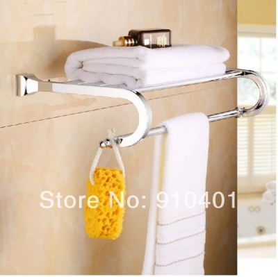 Wholesale and retail Promotion NEW Polished Chrome Brass Bathroom Towel Shelf Towel Rack Holder With Towel Bar [Towel bar ring shelf-5020|]