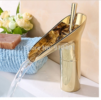 Wholesale and retail Promotion Waterfall Bathroom Golden Faucet Single Handle Vanity Sink Mixer Tap Deck Mount [Golden Faucet-2771|]