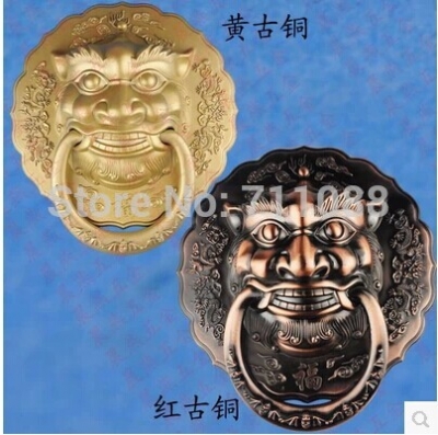 Handle Antique lion head door knocker large Chinese unicorn beast handle diameter 28CM [Bronzeknob-37|]