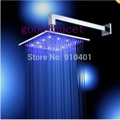 NEW Bathroom 10" led brass shower head + 400mm shower arm rainfall shower mixer color changing