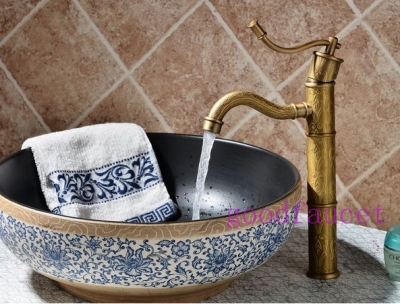 Wholesale And Retail NEW Bathroom Antique Bronze Flower Carving Basin Vanity Sink Faucet Mixer Tap Single Handle [Antique Brass Faucet-332|]