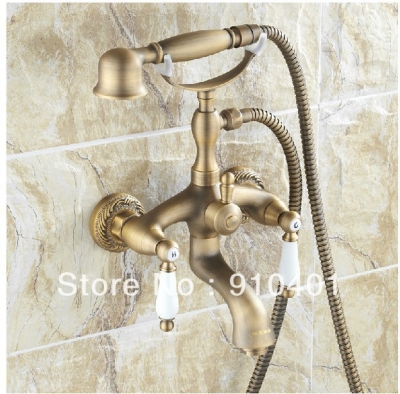 Wholesale And Retail Promotin NEW Antique Brass Wall Mounted Clawfoot Shower/Tub Mixer Faucet W/ Hand Shower [Wall Mounted Faucet-5164|]